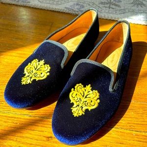 Journey West Men's Velvet Loafers Embroidery Slip-On Loafers Tuxedo Dress Shoes